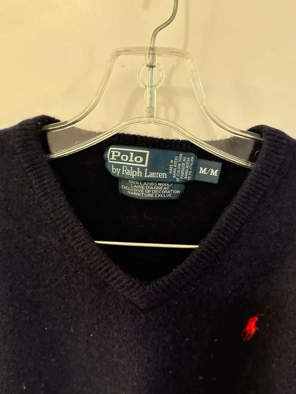Polo by Ralph Lauren 100% Lambs Wool V-Neck Sweater in Navy Blue